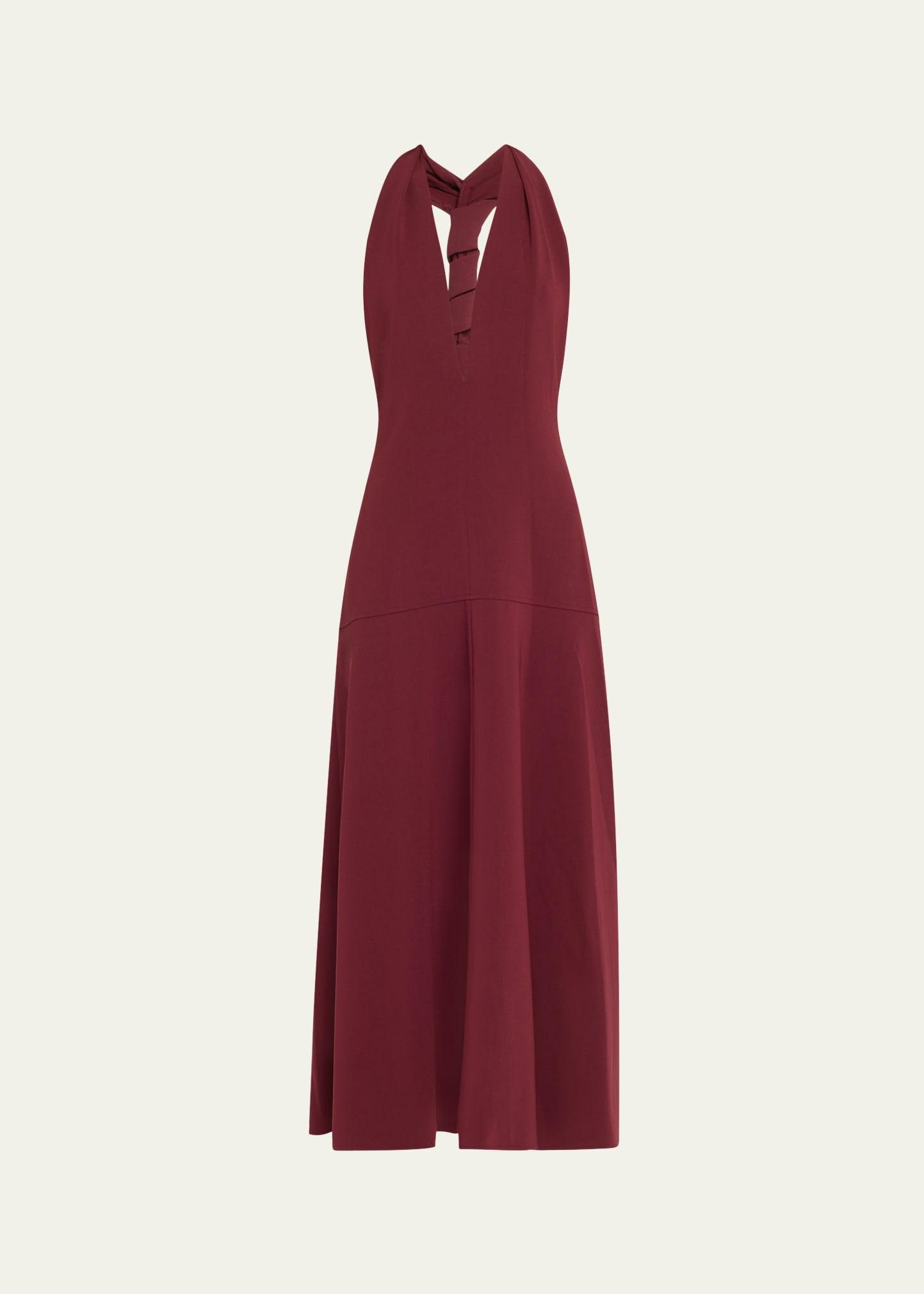 plunging halter twisted matte viscose maxi dress
