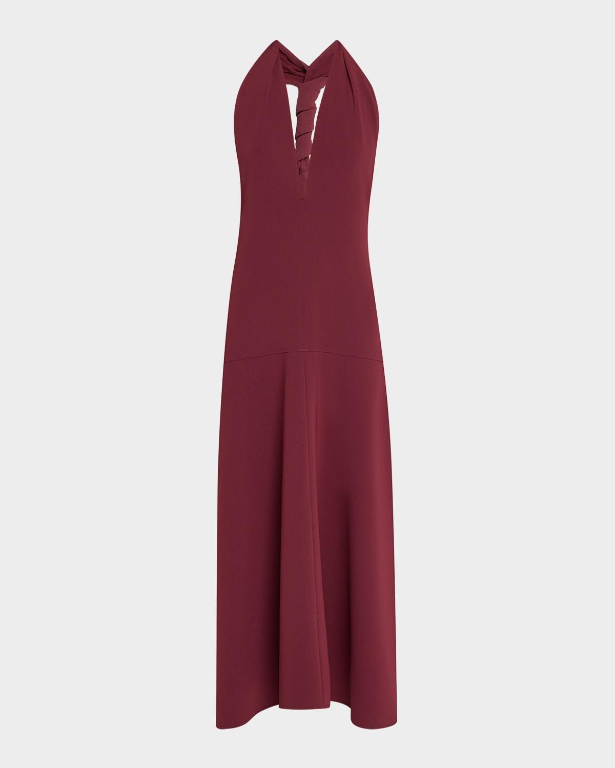 plunging halter twisted matte viscose maxi dress
