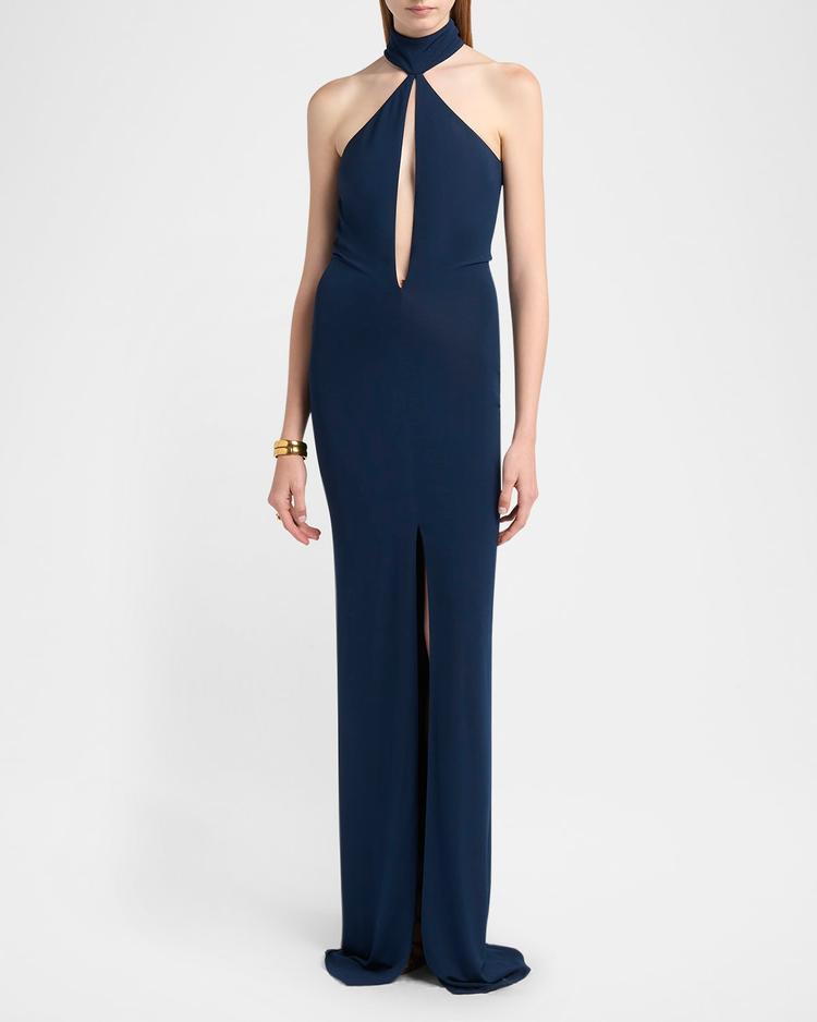 plunging keyhole choker halter gown