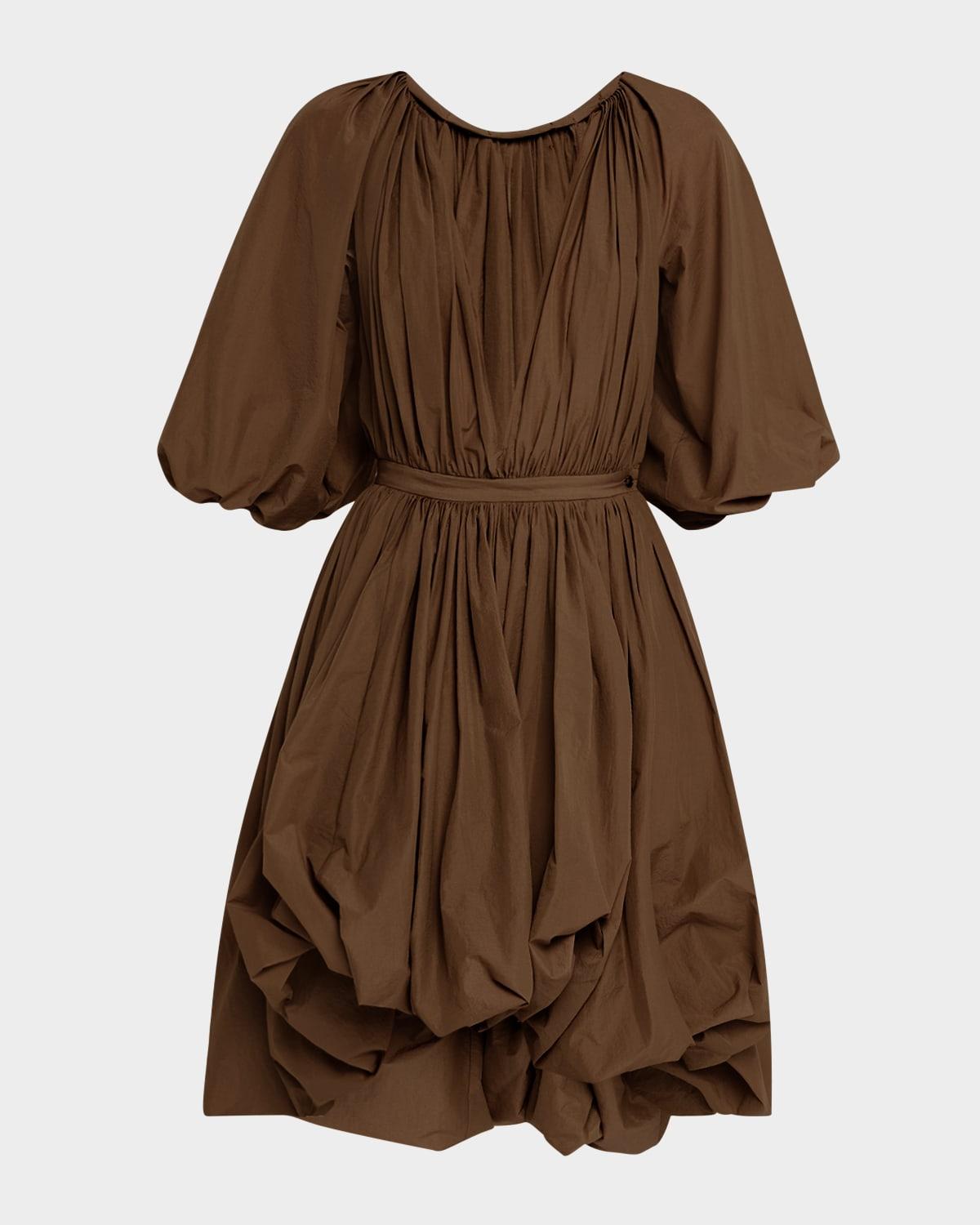 plunging puff-sleeve balloon dress