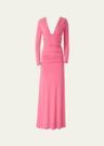 plunging ruched long-sleeve maxi dress