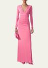 plunging ruched long-sleeve maxi dress