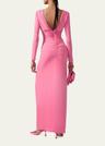 plunging ruched long-sleeve maxi dress