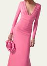 plunging ruched long-sleeve maxi dress