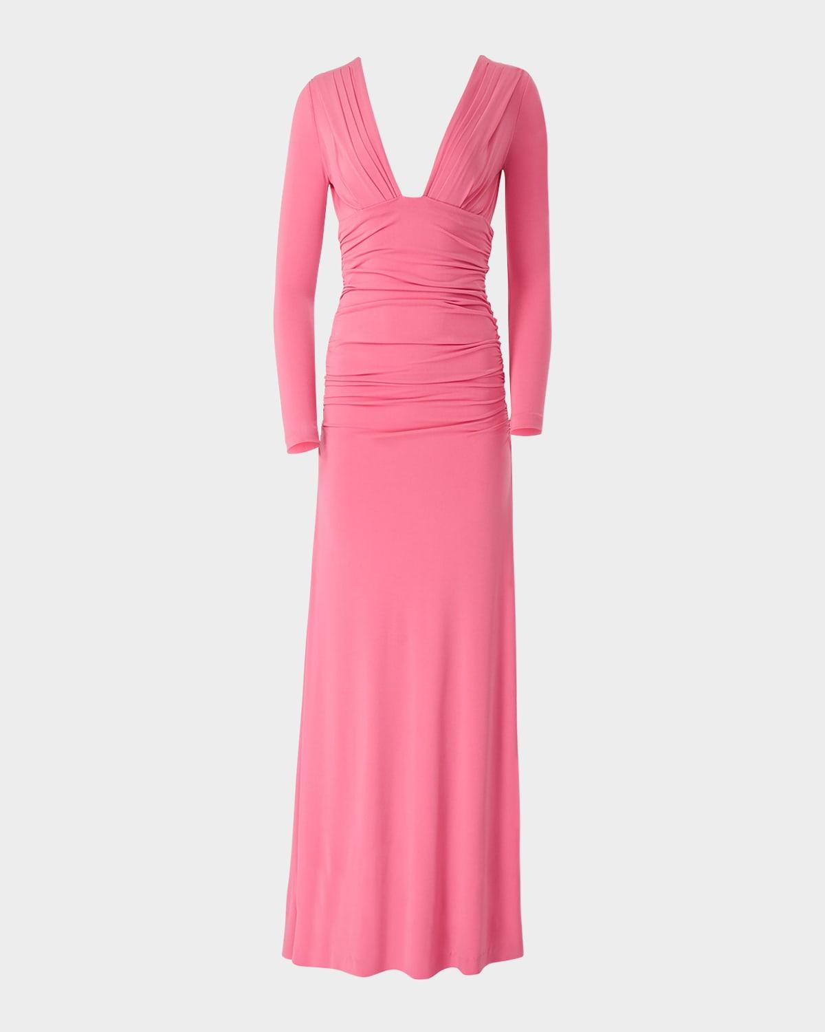 plunging ruched long-sleeve maxi dress