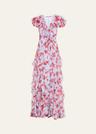 plunging ruffle short-sleeve silk gown