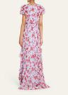 plunging ruffle short-sleeve silk gown