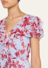 plunging ruffle short-sleeve silk gown