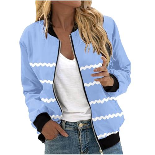 plus size jackets for women, winter coats for women plus size, womens winter coats fashion wave striped cardigan tops full zip jackets long sleeve outerwear pockets, sky blue,medium