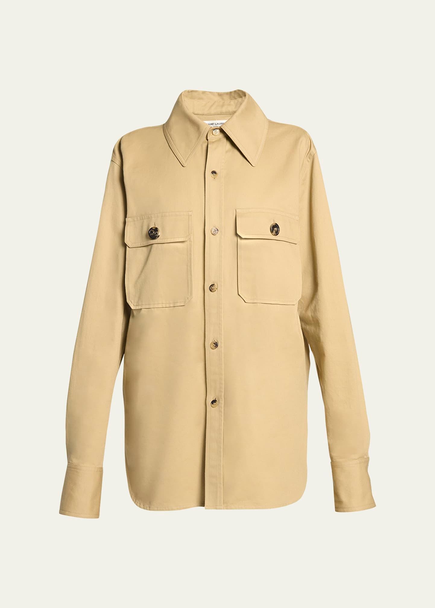 pocket-front collared shirt with belt