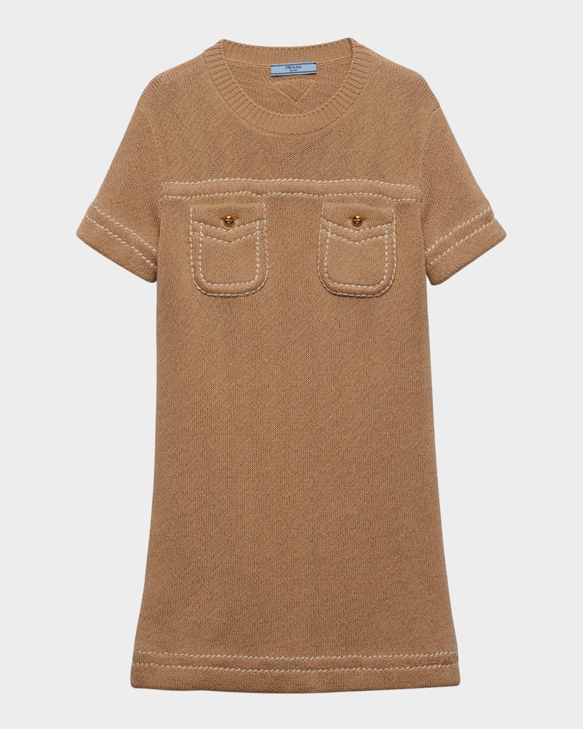 pockets short-sleeve cotton knit mini dress