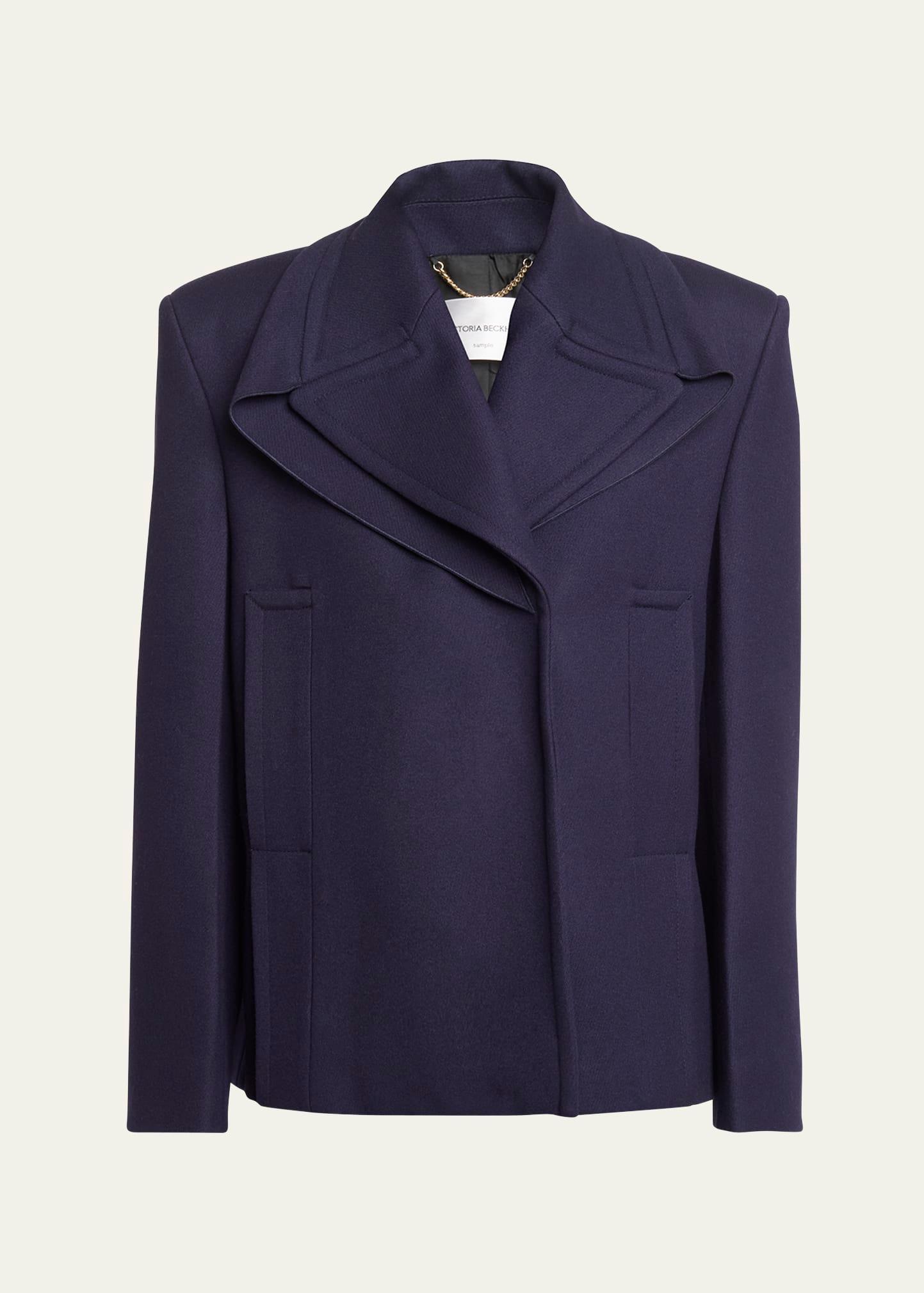 pointed-shoulder single-breasted wool peacoat