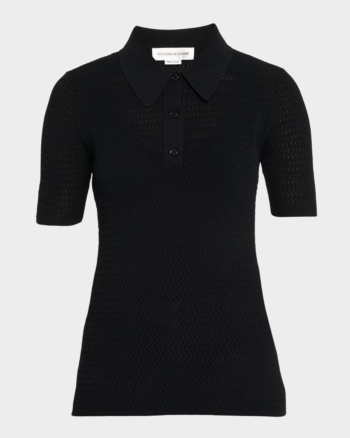 pointelle chevron knit polo top