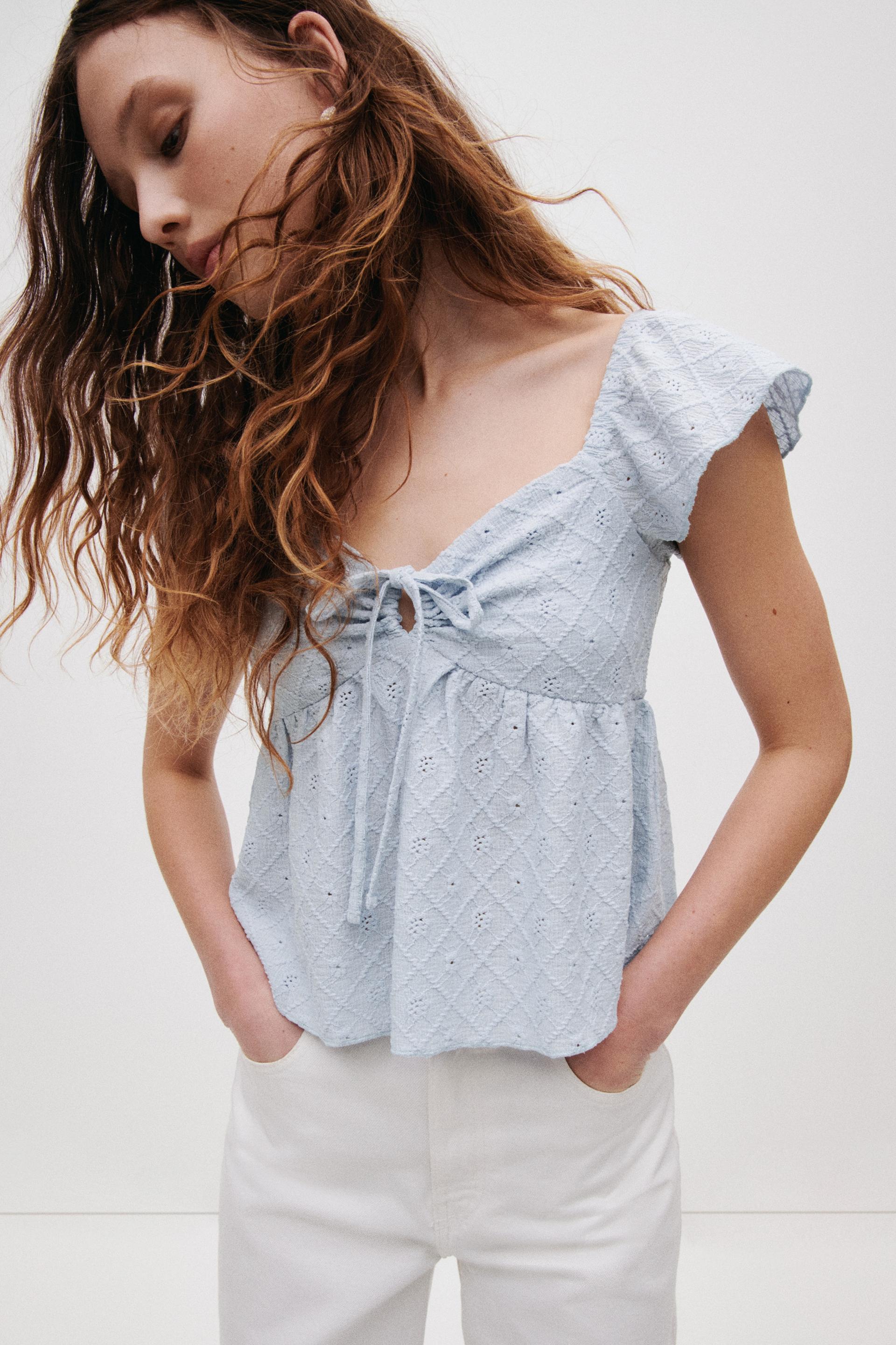 pointelle jersey blouse