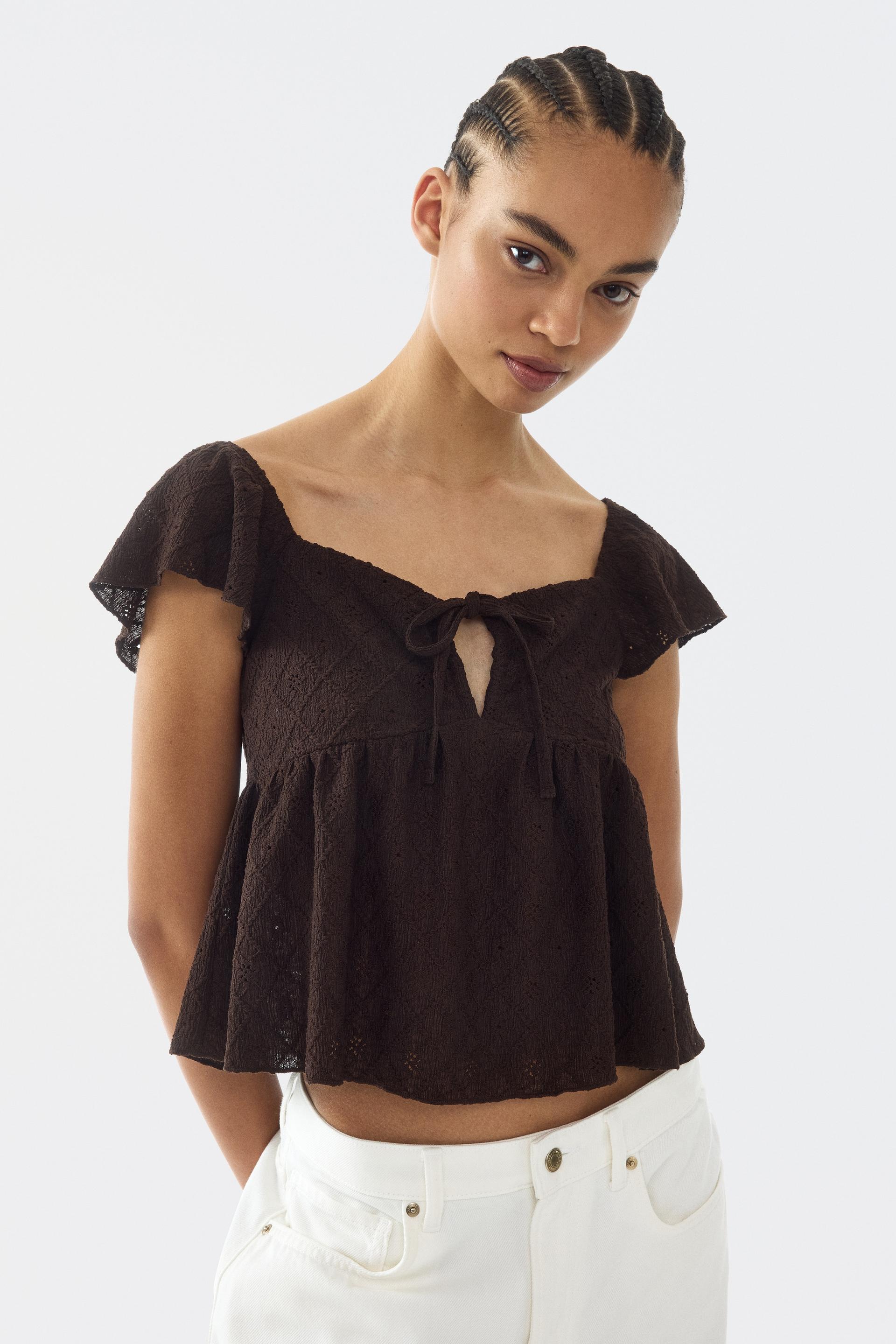 pointelle jersey blouse