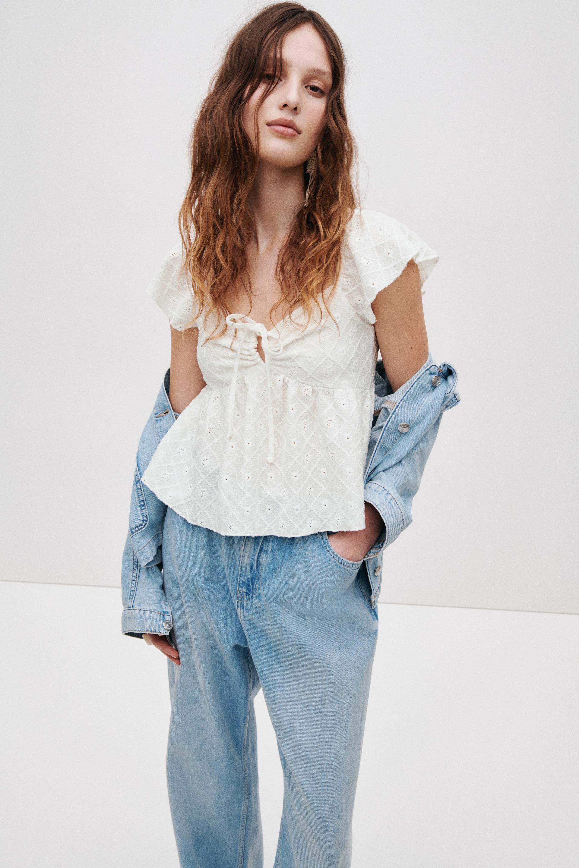 pointelle jersey blouse