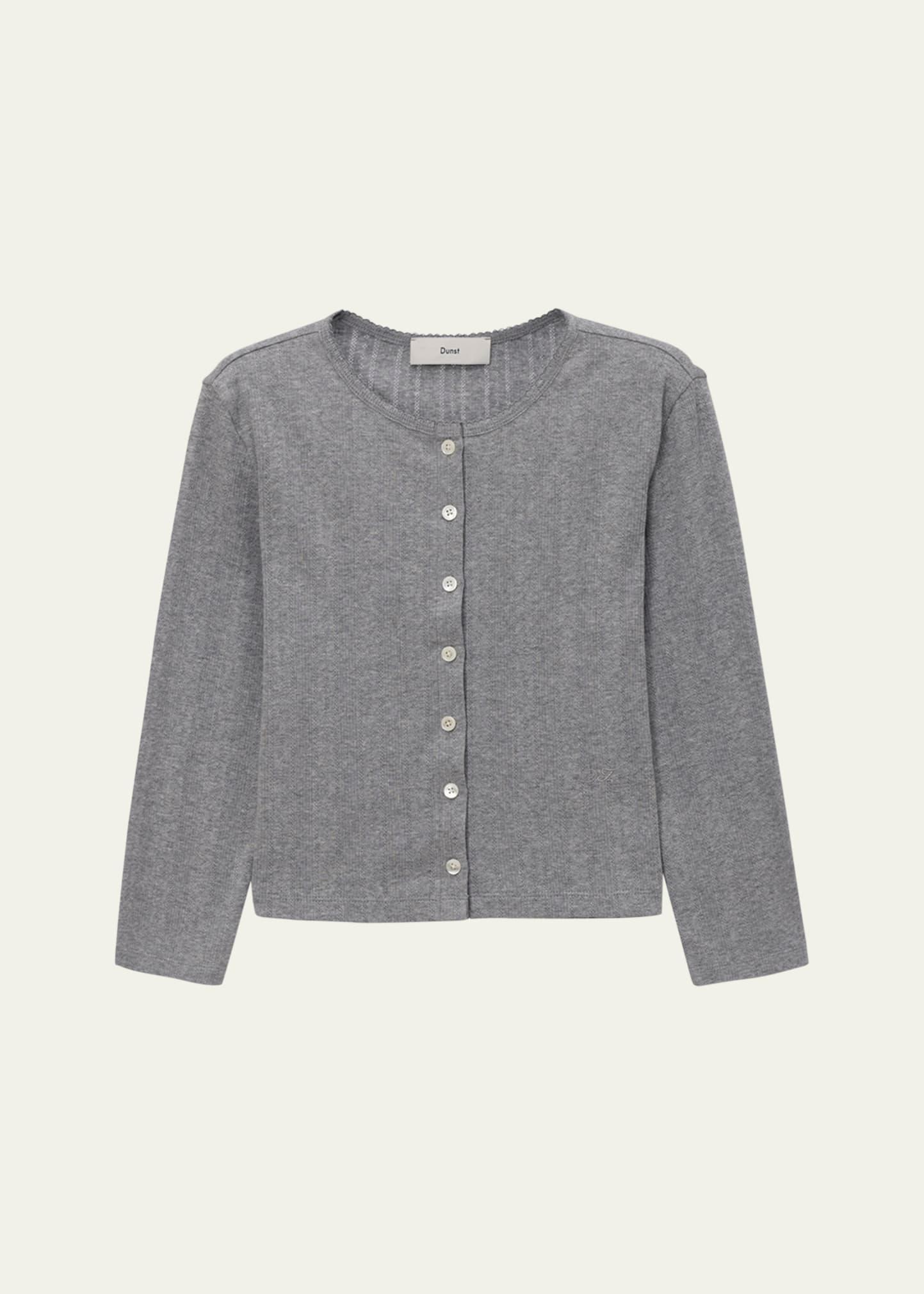 pointelle knit crewneck cardigan