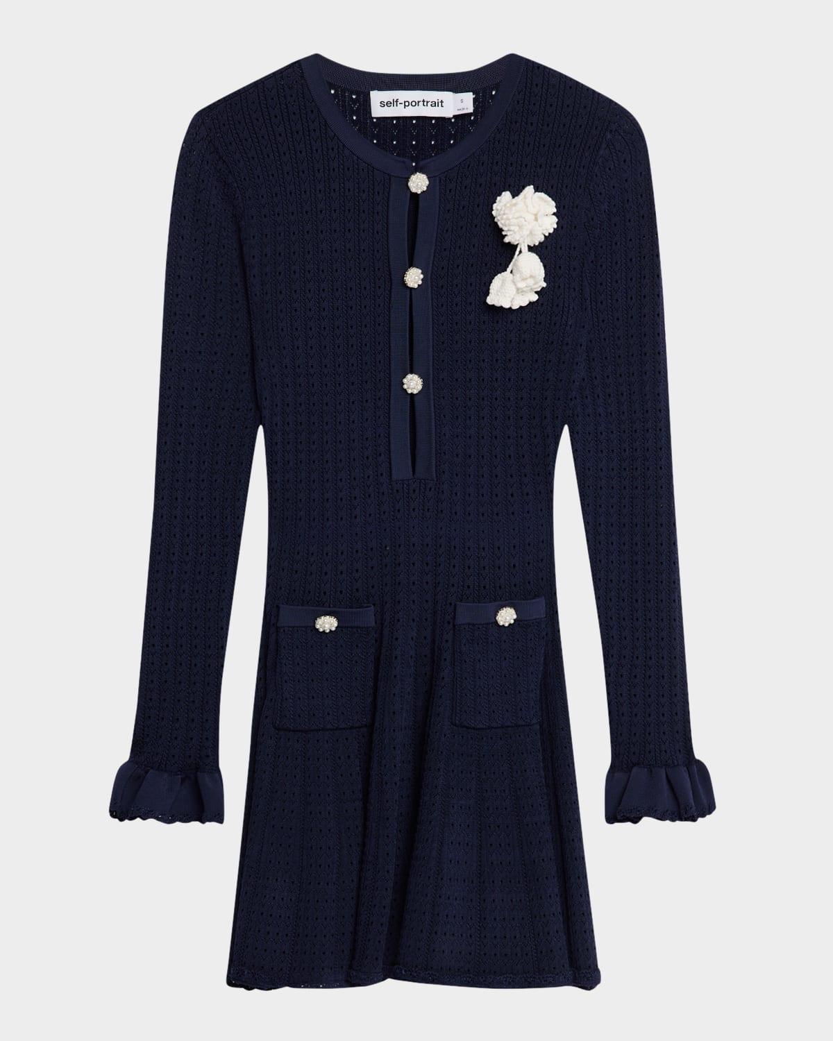 pointelle knit flower mini dress