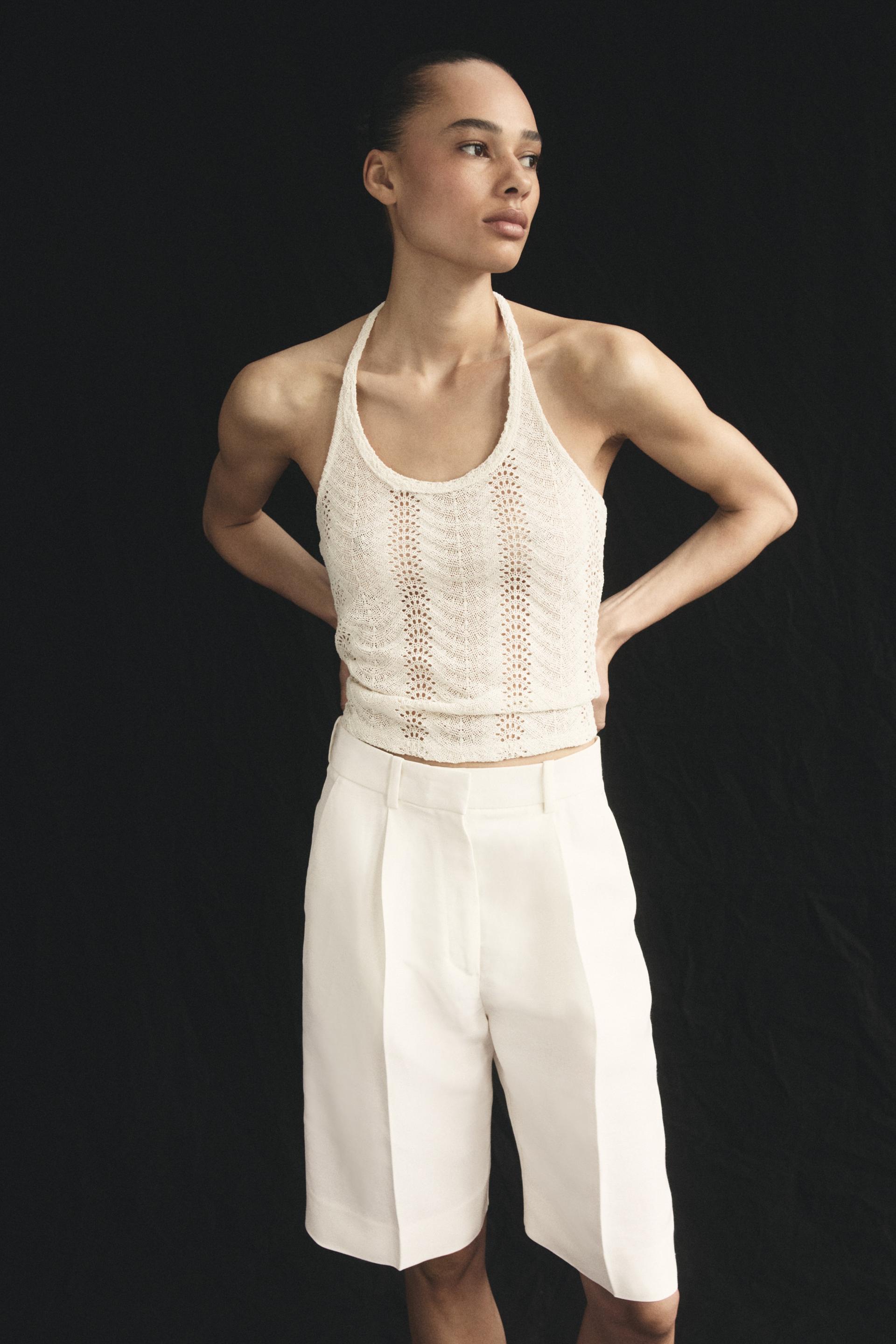 pointelle-knit halterneck top