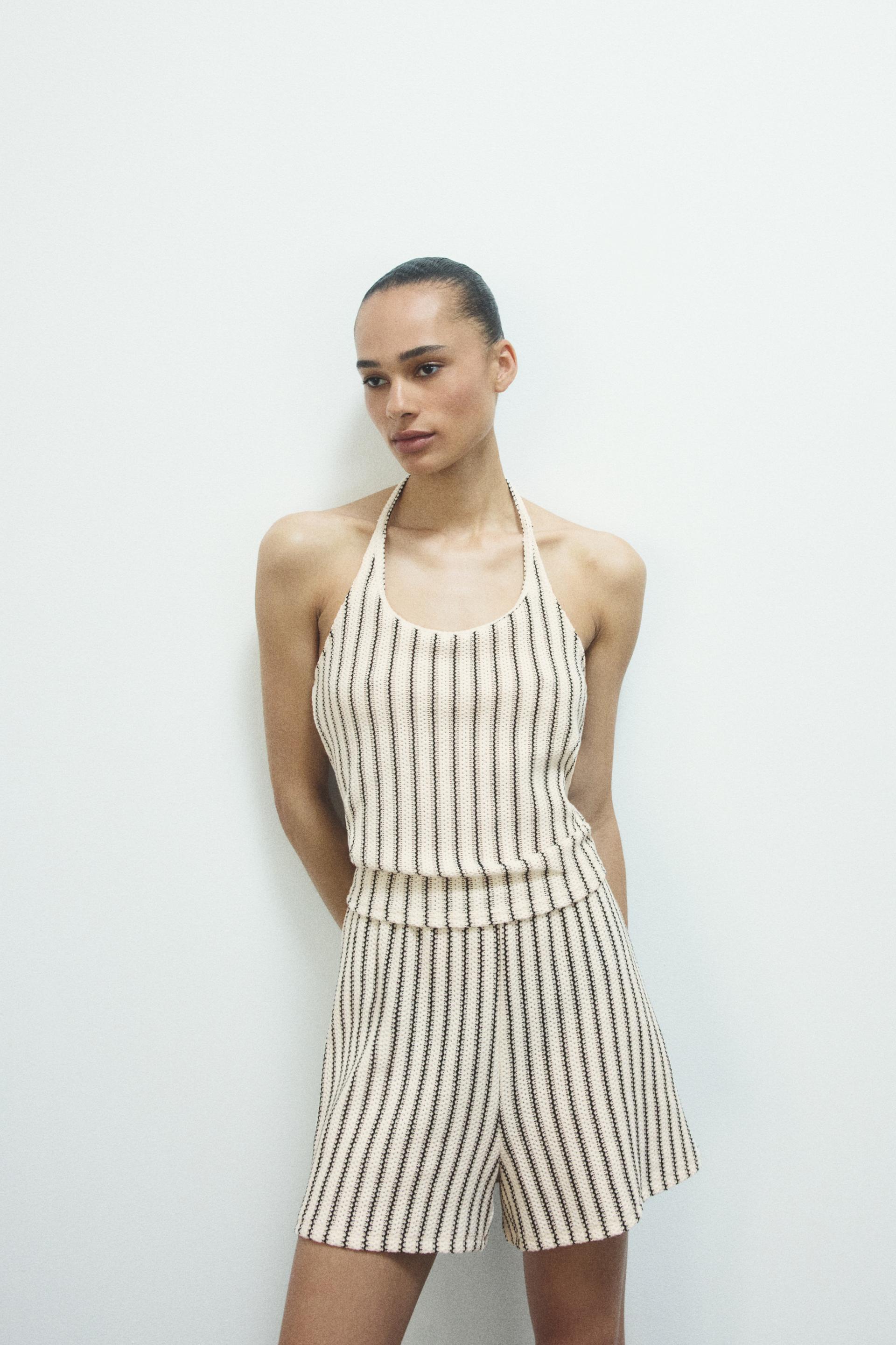 pointelle-knit halterneck top