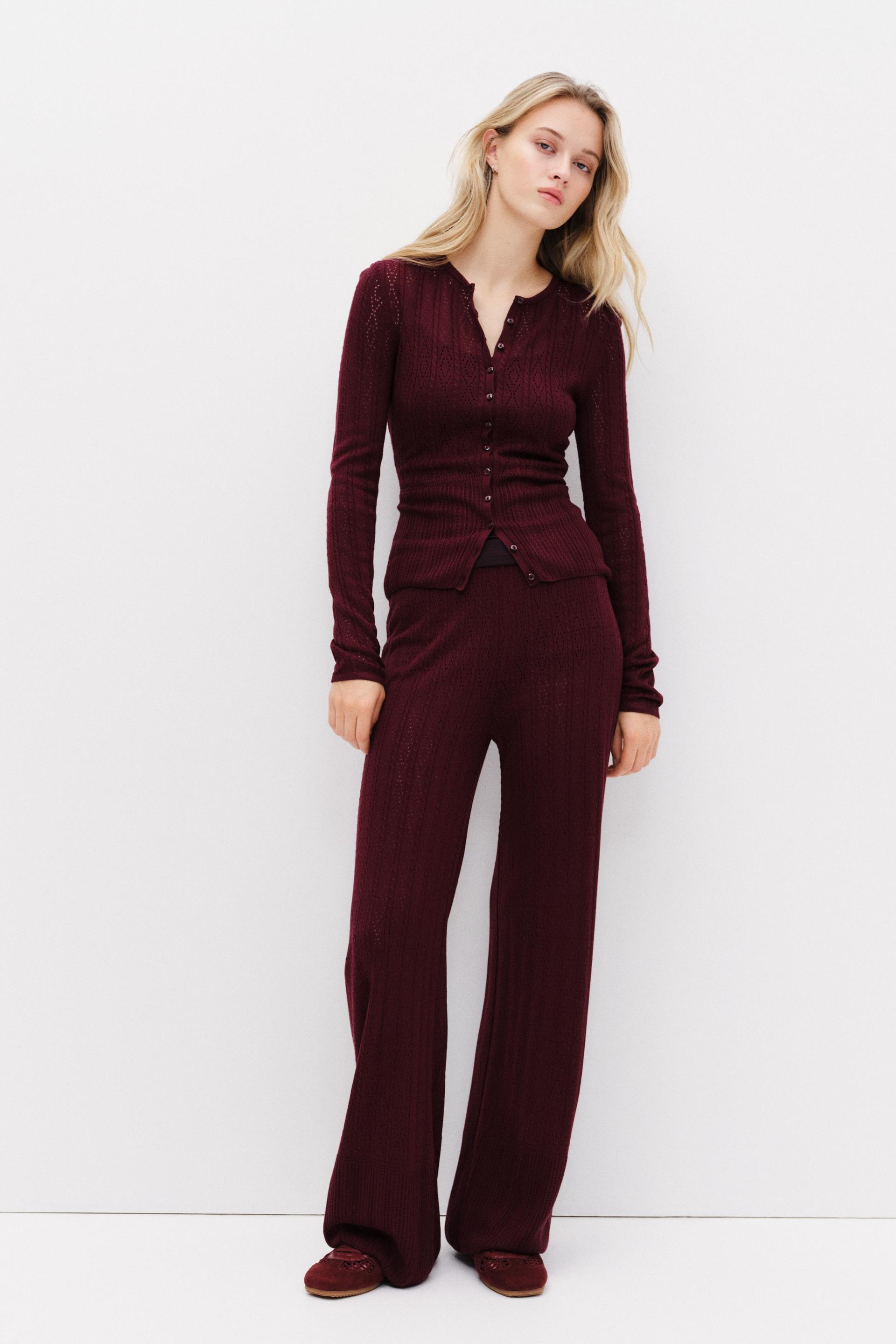 pointelle-knit pants