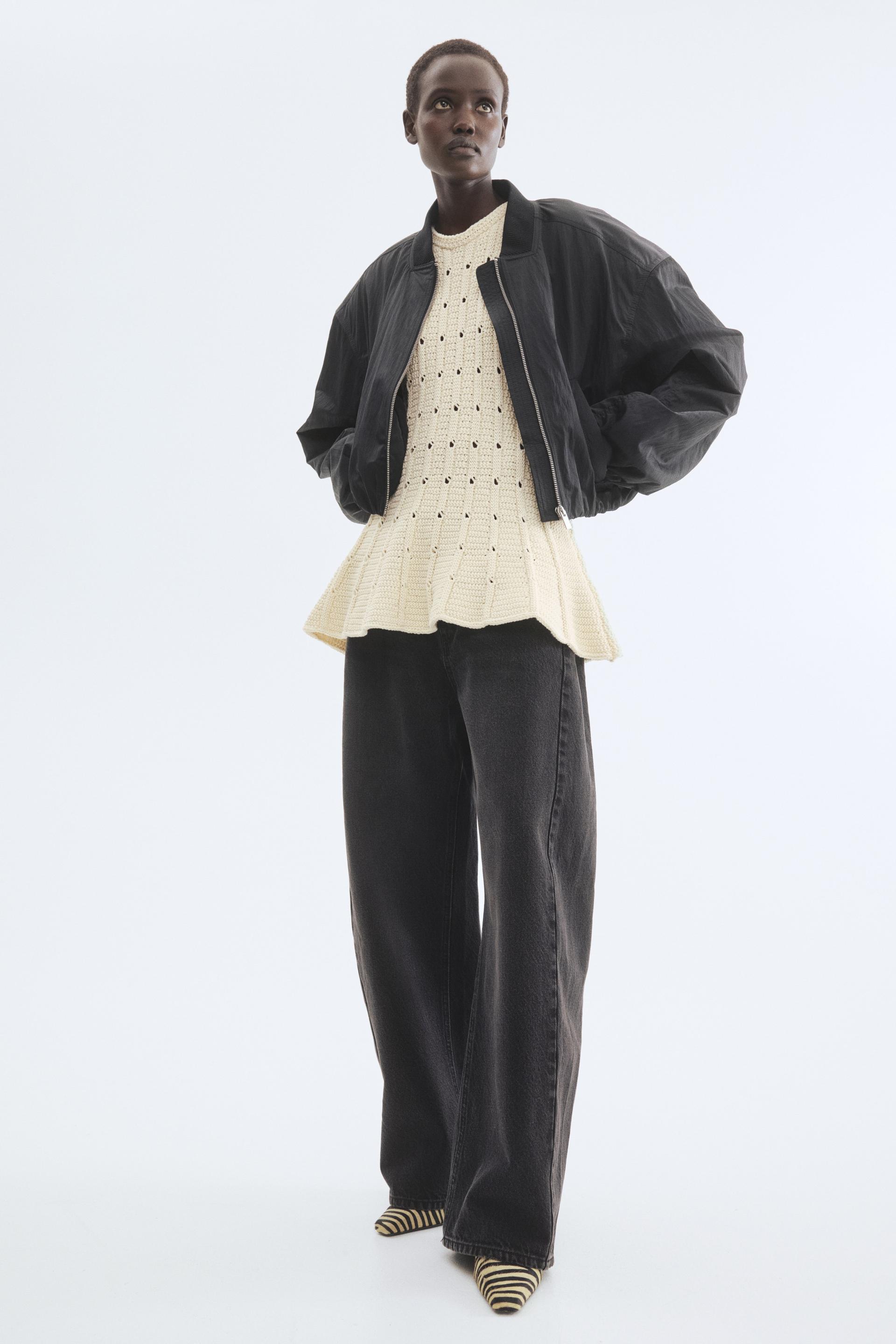 pointelle-knit peplum top