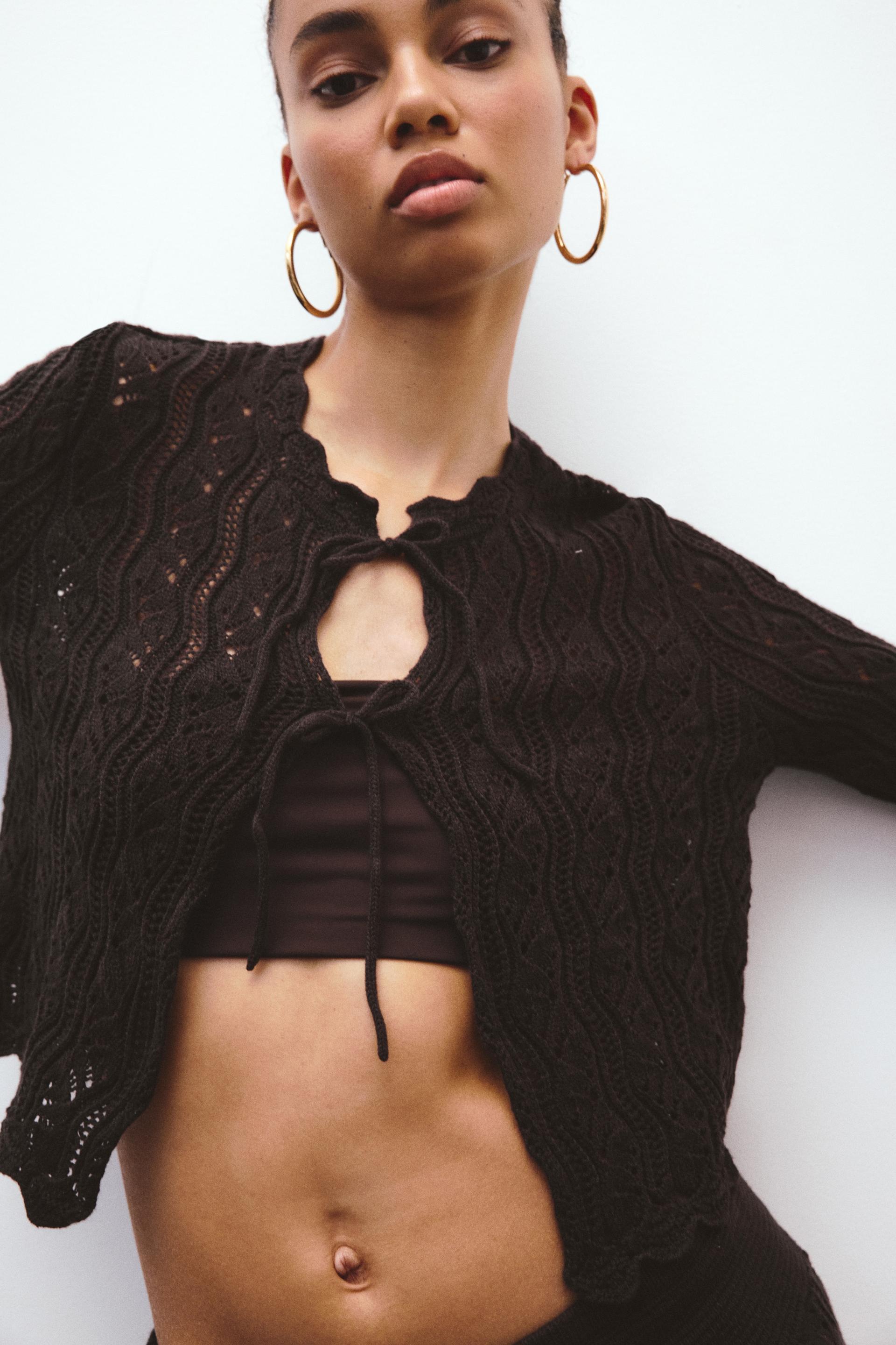pointelle-knit tie-front cardigan