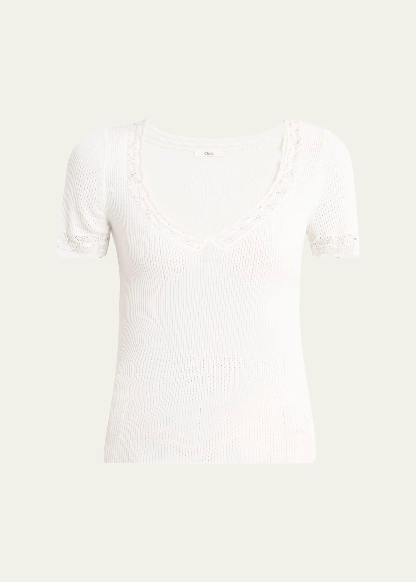 pointelle knit wool top