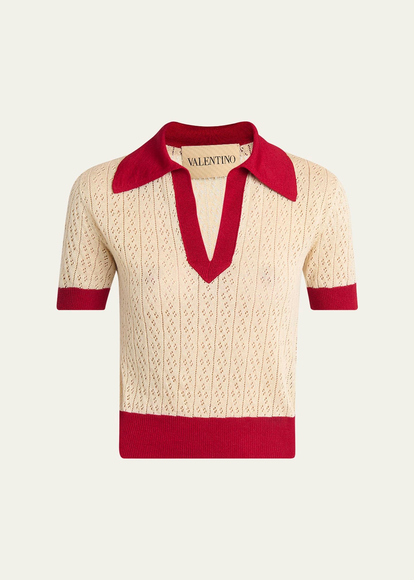 pointelle linen-viscose sweater