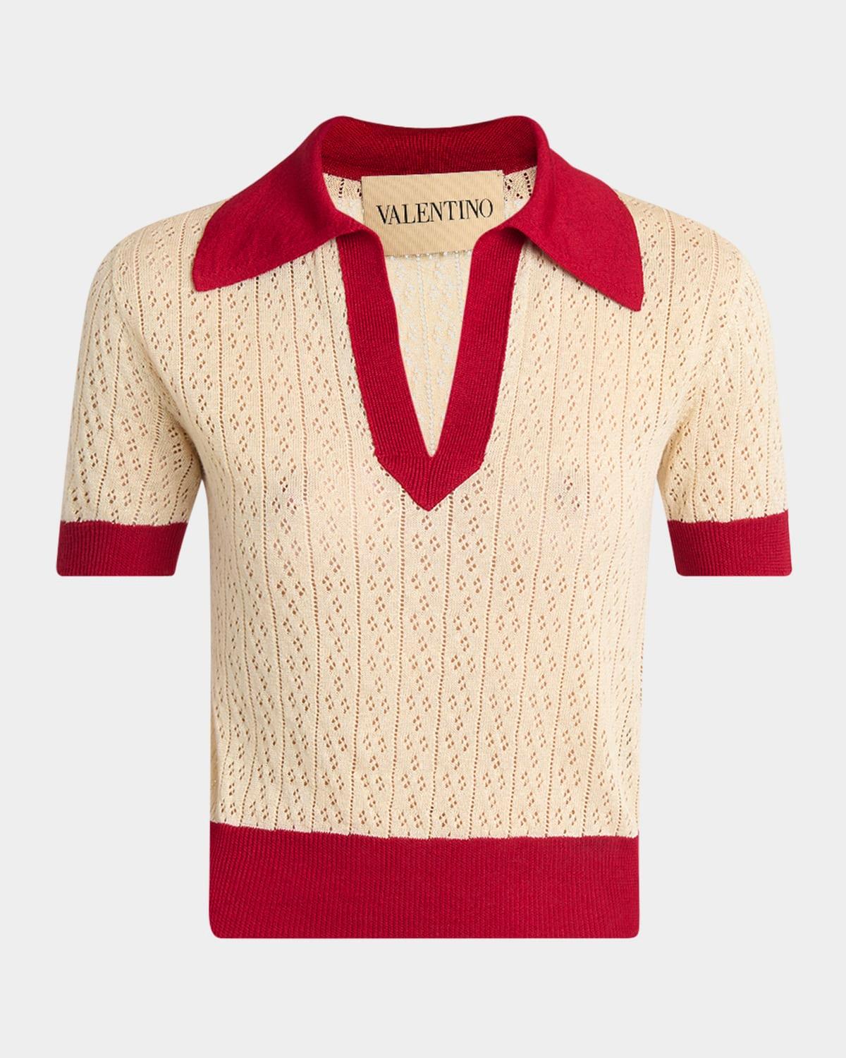 pointelle linen-viscose sweater