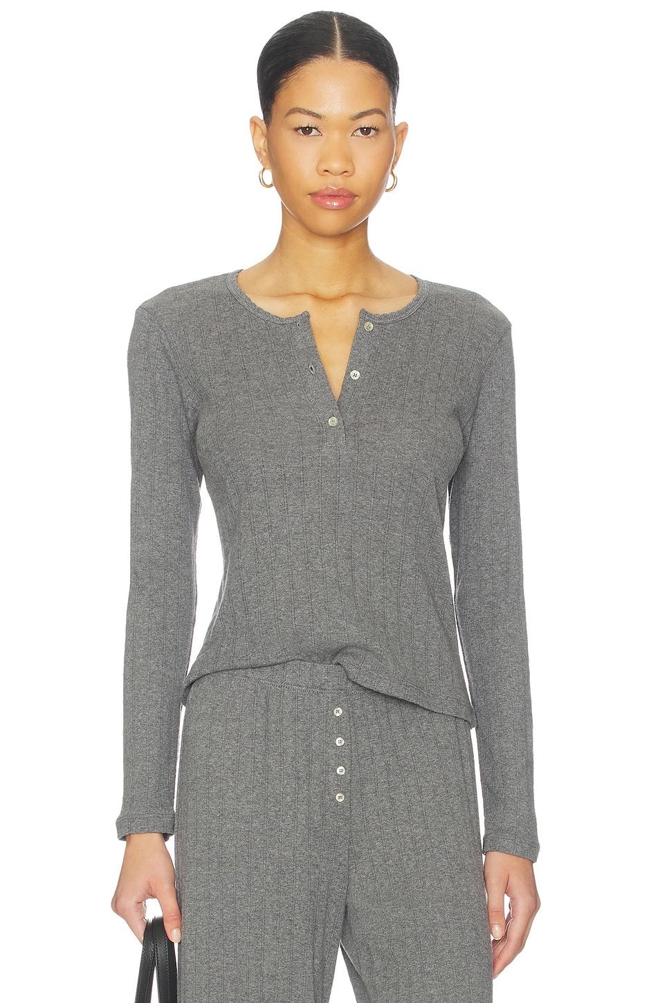 pointelle long sleeve henley