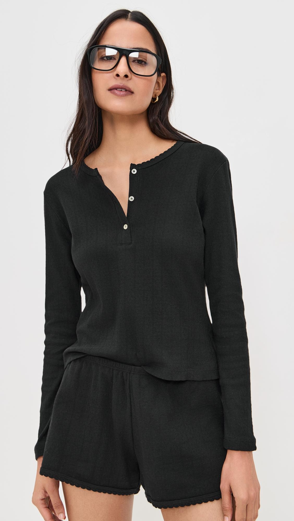 pointelle long sleeve henley