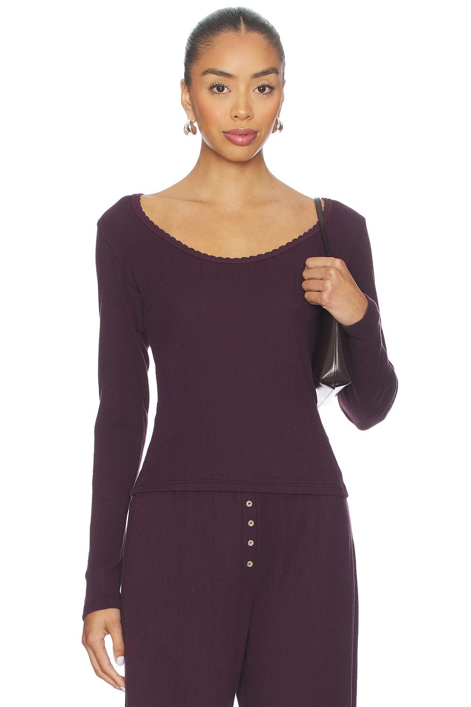 pointelle long sleeve scoop neck