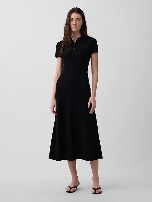 pointelle polo maxi sweater dress
