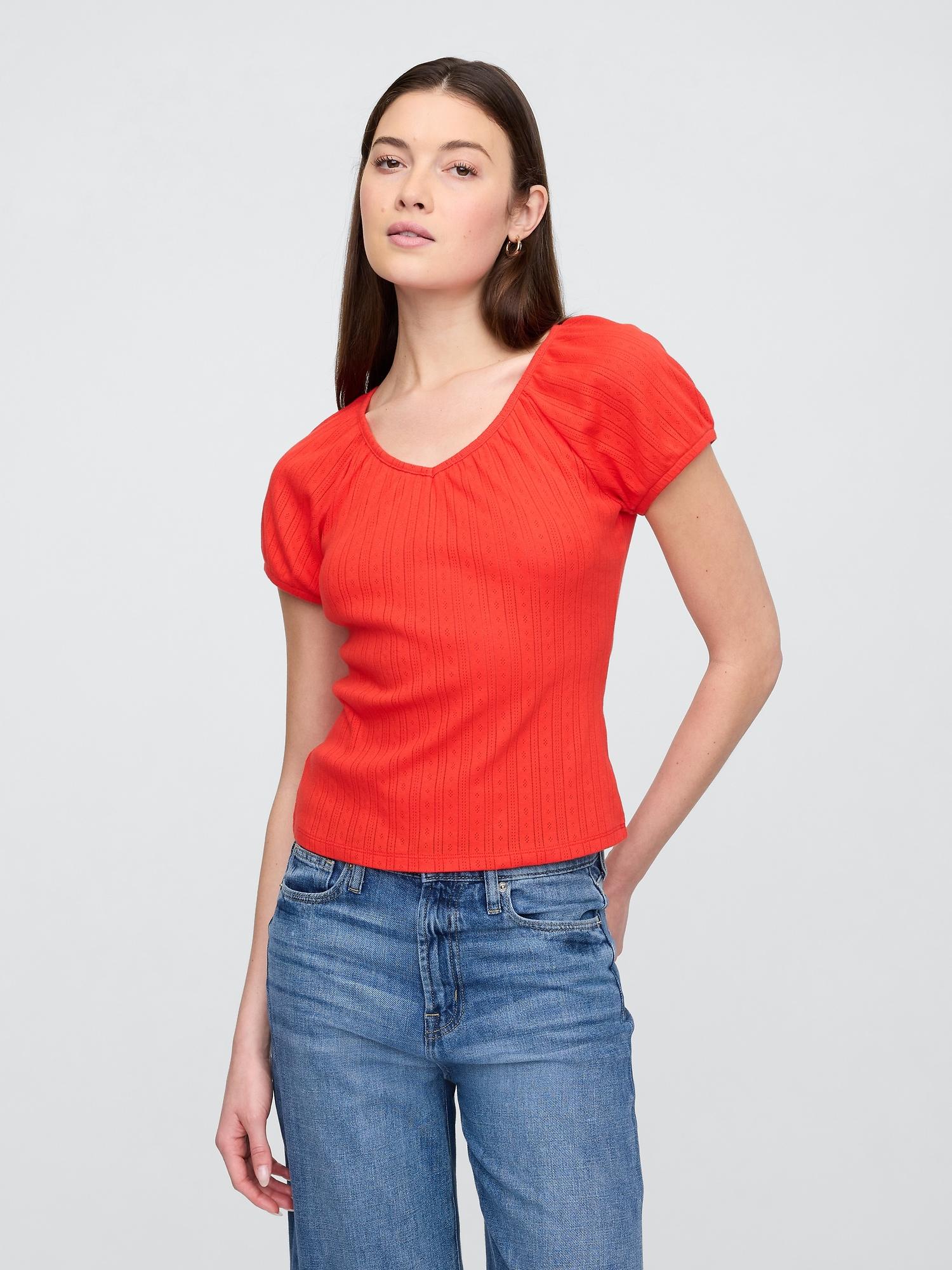 pointelle puff sleeve top