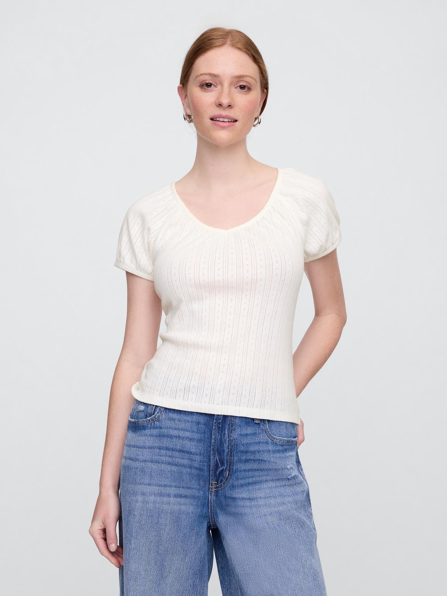 pointelle puff sleeve top