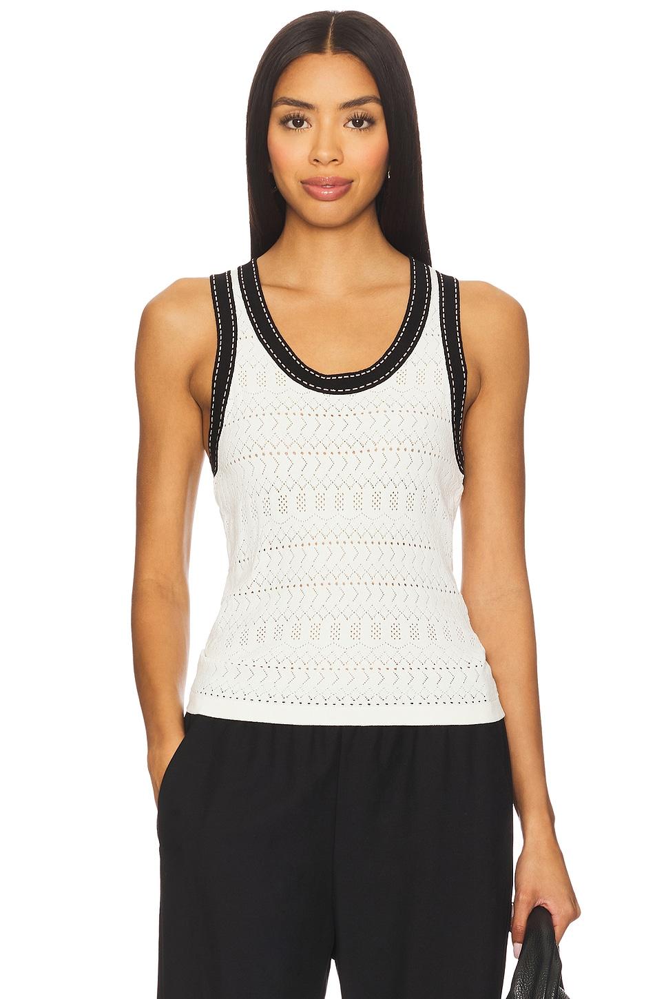 pointelle racer back tank top with saddle stitching