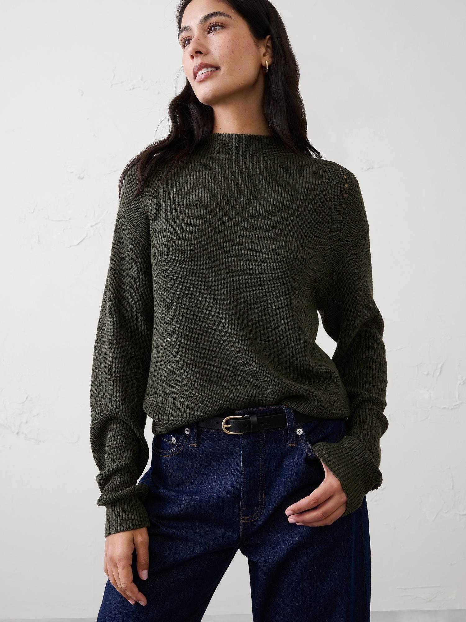 pointelle ribbed pullover sweater