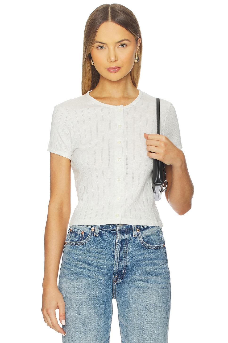 pointelle short sleeve cardigan