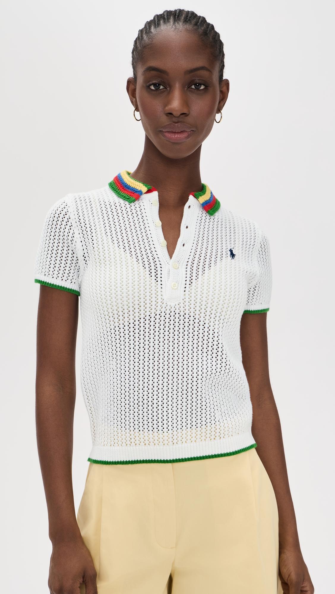 pointelle stripe polo