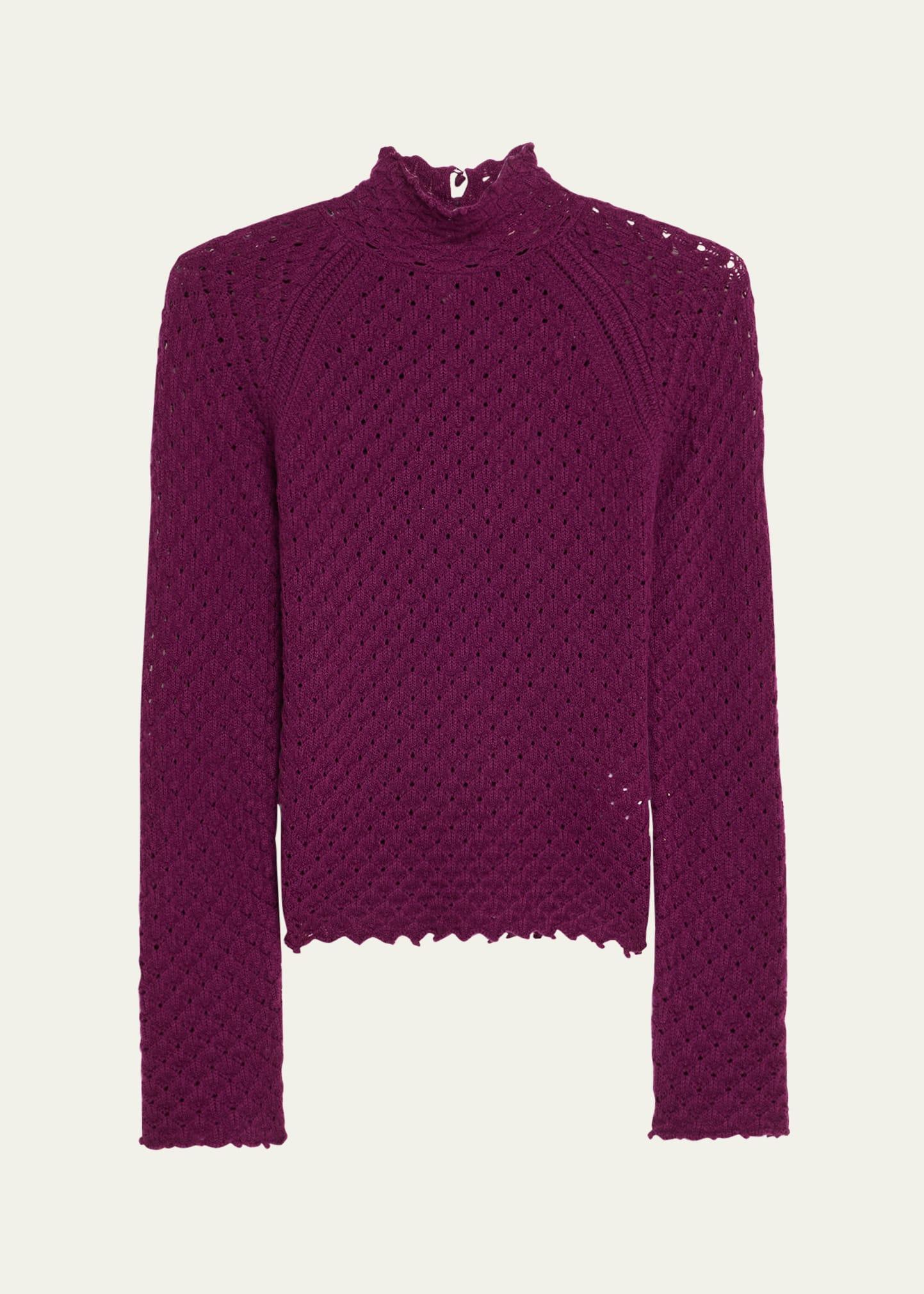 pointelle turtleneck wool cashmere top
