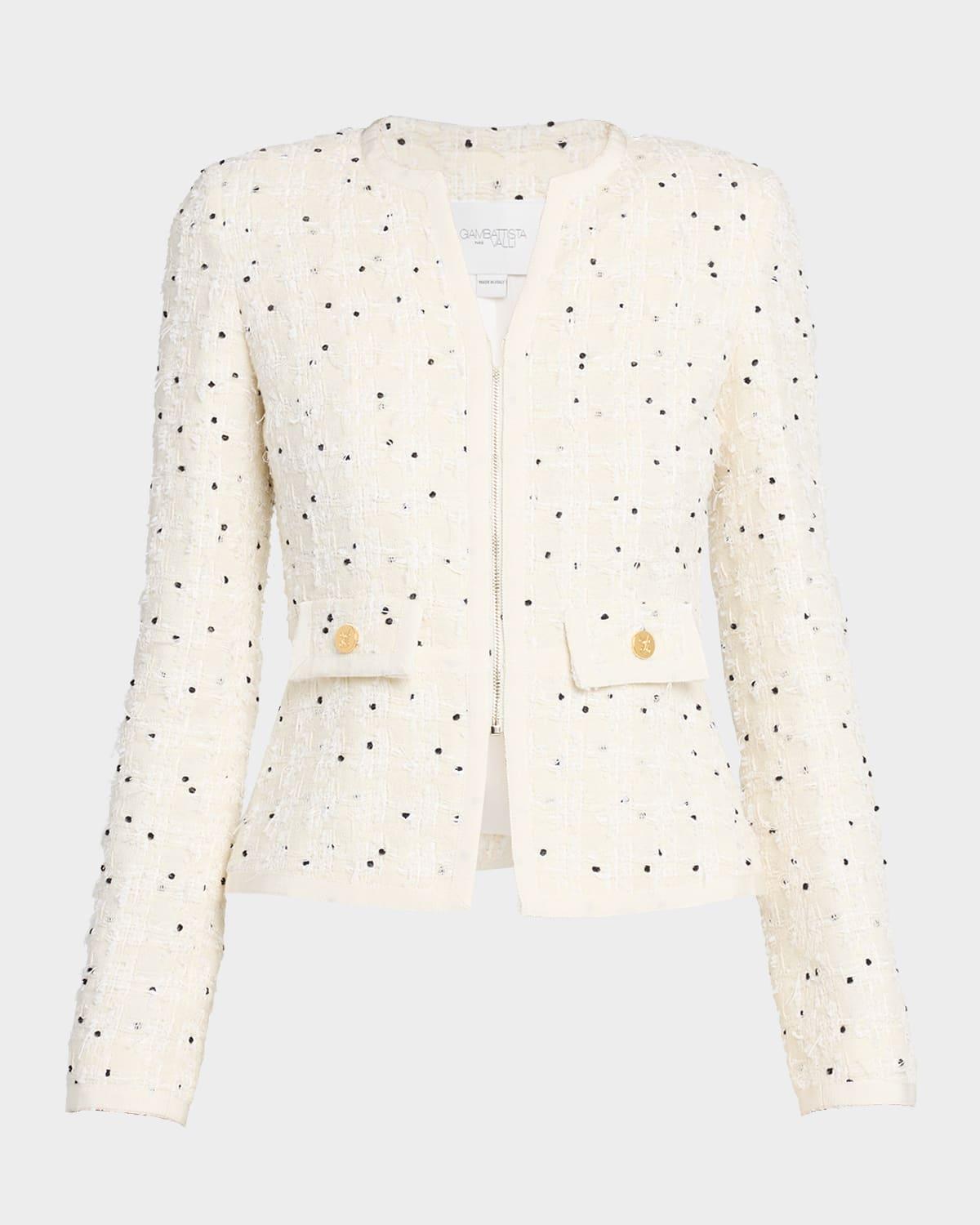 polka-dot boucle zip jacket