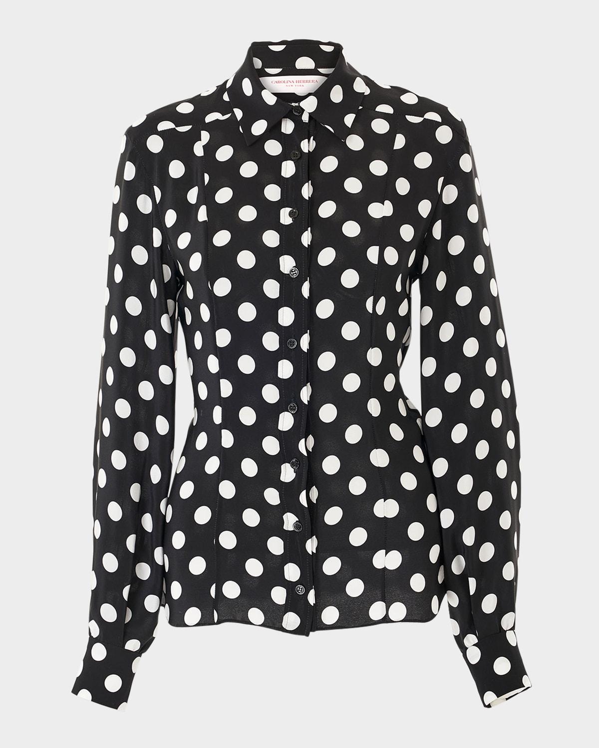 polka-dot button down shirt