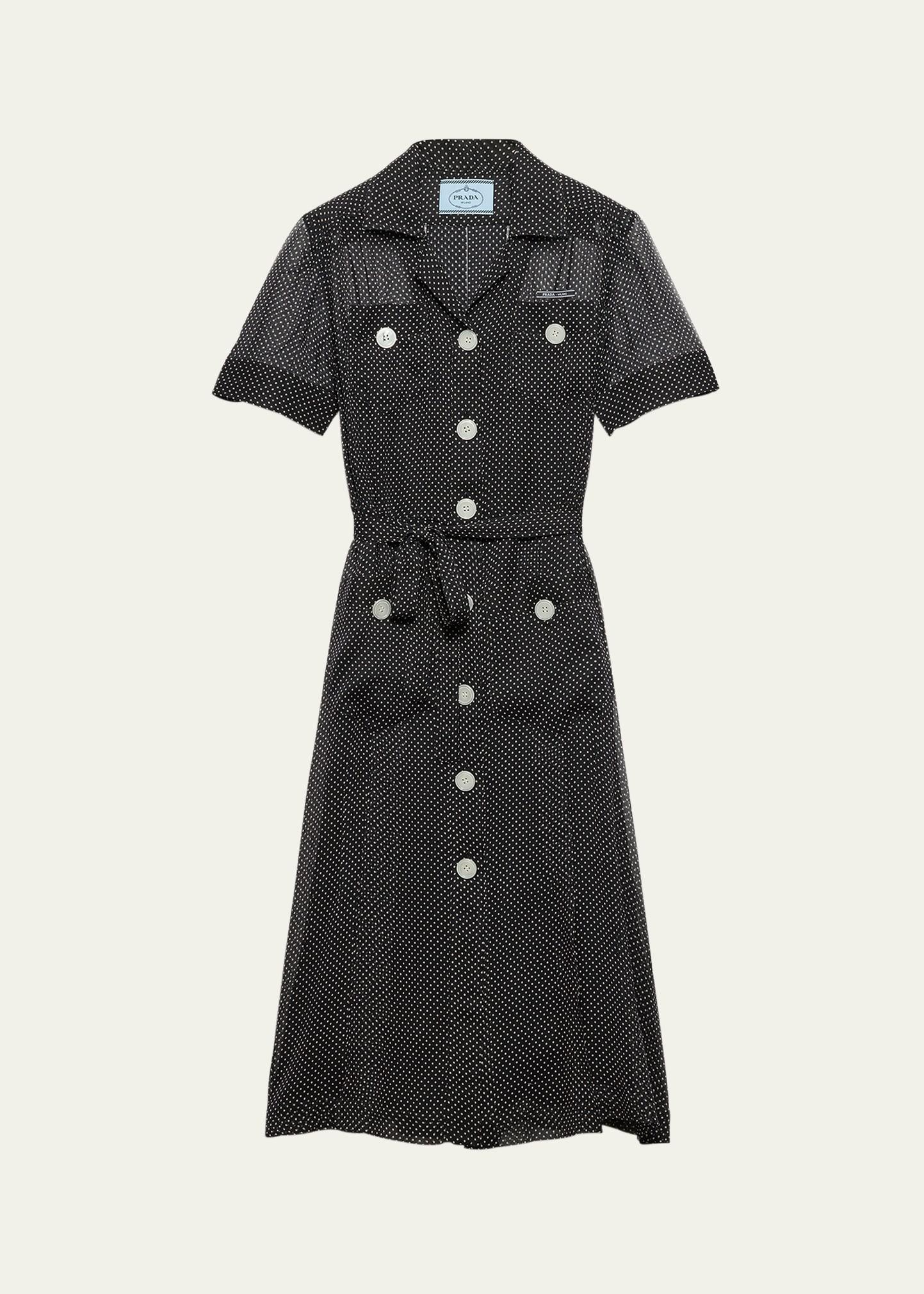 polka-dot chiffon short-sleeve midi shirtdress