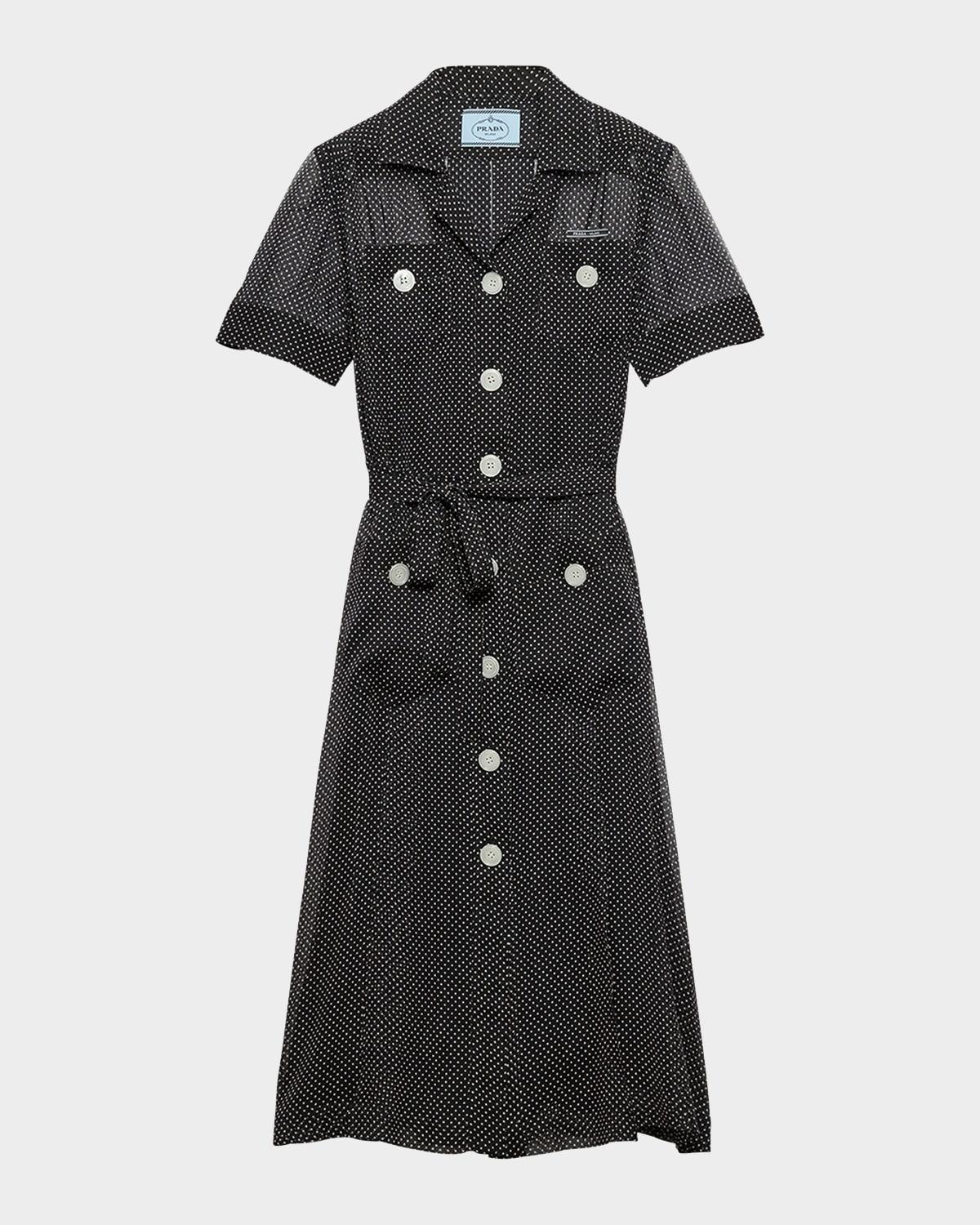 polka-dot chiffon short-sleeve midi shirtdress