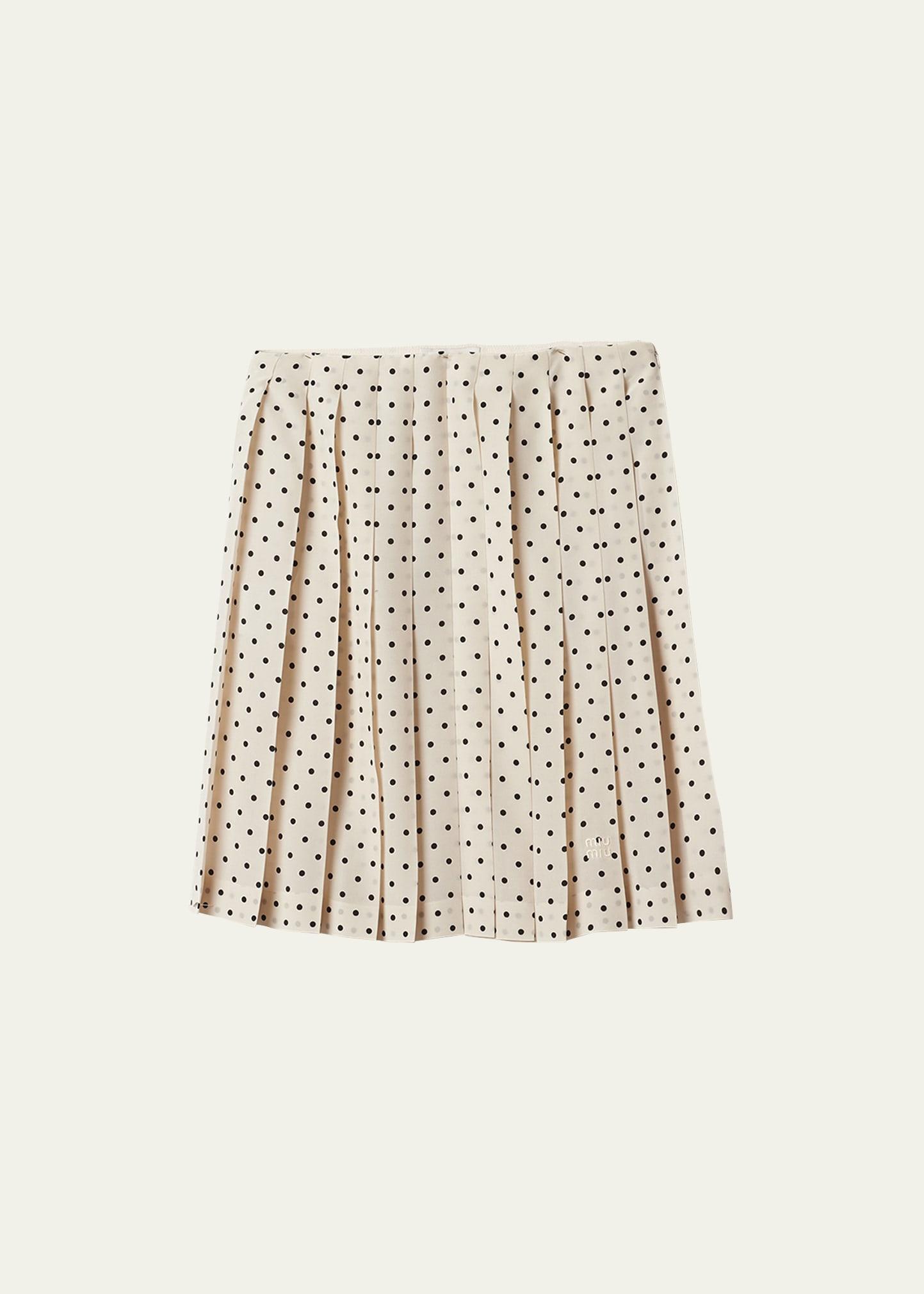 polka-dot crepe de chine pleated midi skirt