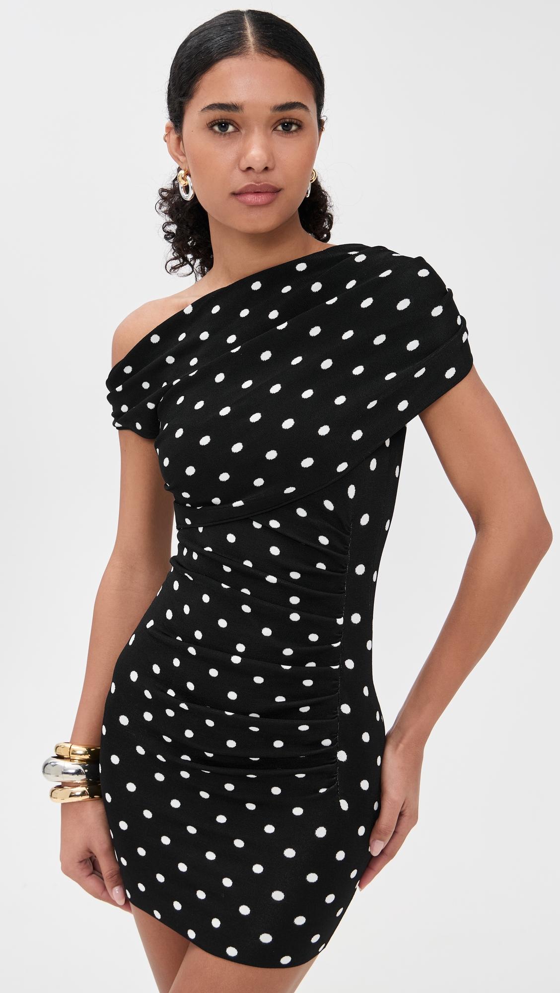 polka dot draped knit mini dress