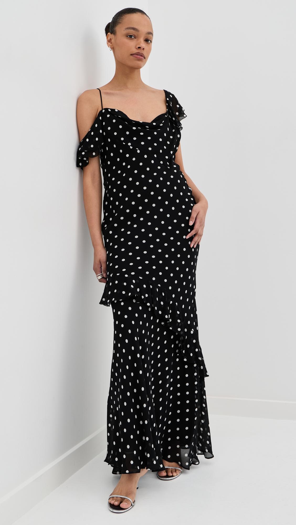 polka dot georgette ruffle dress