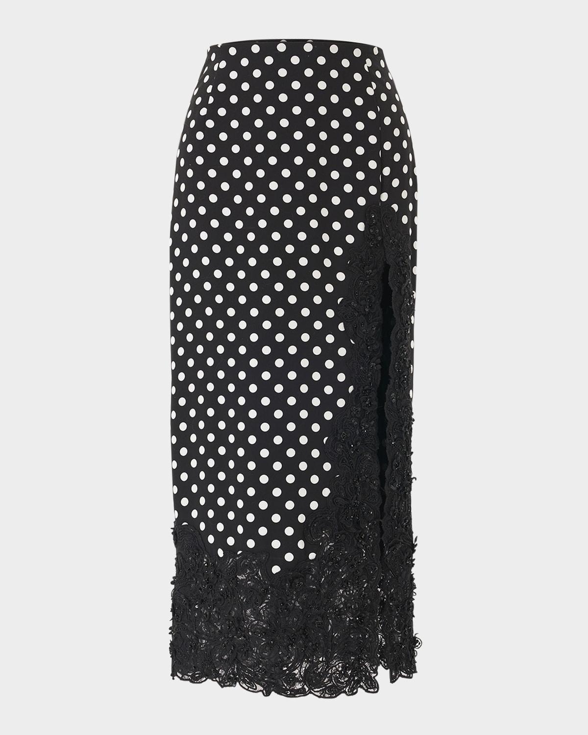 polka-dot lace slit midi skirt