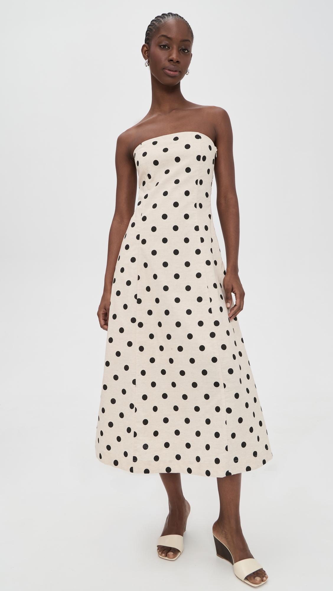 polka dot linen strapless dress